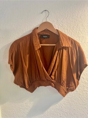 Aakaa Rust Terracotta Cropped Wrap Dolman Sleeve Top M